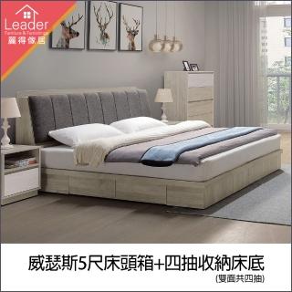【麗得傢居】威瑟斯5尺床組 床頭箱+四抽收納床底 雙人床 床組 床台 床架(台灣製造)