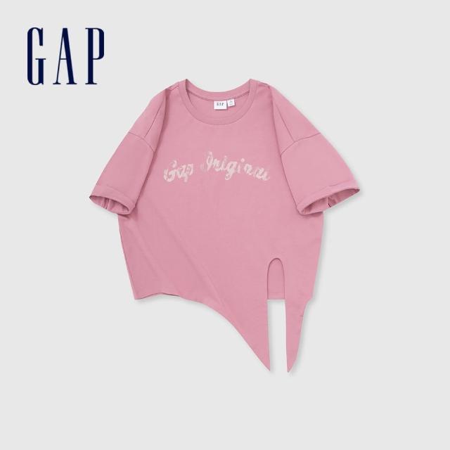 【GAP】女裝 Logo純棉印花圓領短袖T恤-粉紅色(889919)