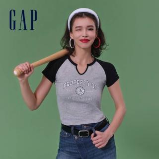 【GAP】女裝 Logo印花羅紋圓領短袖T恤 短版上衣-灰色(873956)