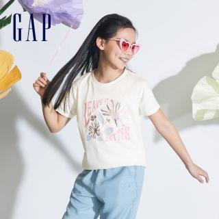 【GAP】女童裝 Logo純棉印花圓領短袖T恤-白色(890394)