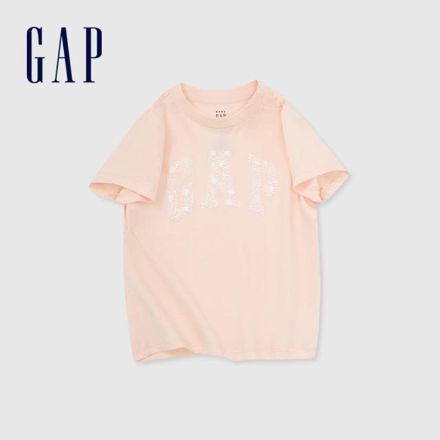 【GAP】女幼童裝 Logo純棉圓領短袖T恤-橘黃色(890363)
