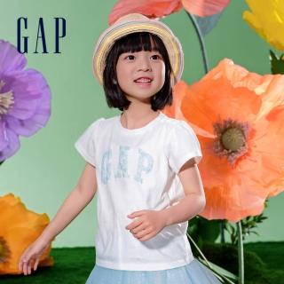 【GAP】女幼童裝 Logo純棉圓領短袖T恤-白色(890363)