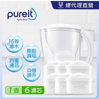 【Unilever 聯合利華】PX3000即淨濾水壺2.5L+濾芯5入組(共1壺6濾芯)