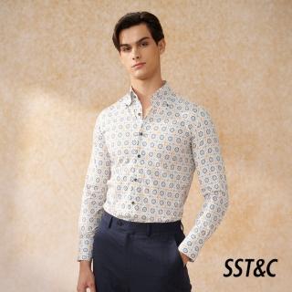 【SST&C 新品上市】彈性合身 藍橘幾何排列印花修身版襯衫0312402006
