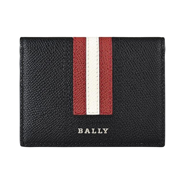 【BALLY】BALLY TALDER銀字LOGO牛皮6卡對折卡片名片夾(紅白紅條紋x黑)