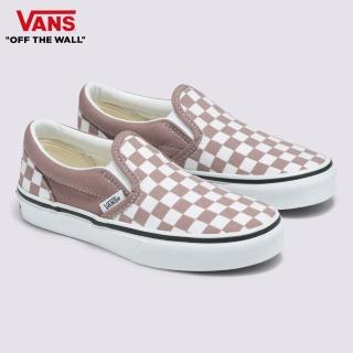 【VANS 官方旗艦】Classic Slip-On 中童款灰棕色棋盤格滑板鞋