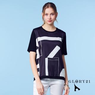 【GLORY21】速達-網路獨賣款-不規則色塊針織上衣(黑色)