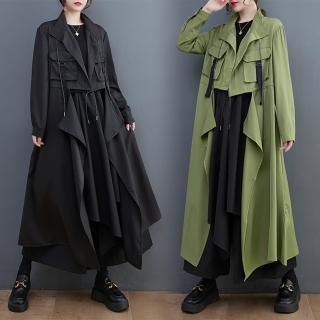 【巴黎精品】風衣外套長版夾克(純色寬鬆不規則設計女外套2色a1cr1)