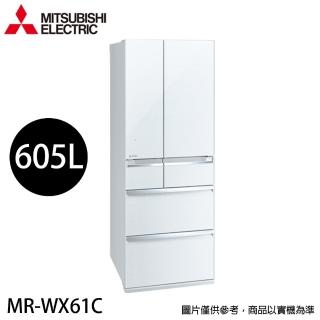 【MITSUBISHI 三菱】605L 日製玻璃鏡面變頻六門冰箱(MR-WX61C-W 水晶白)