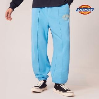 【Dickies】男款天青藍純棉撞色數位Logo印花寬版縮口褲｜DK011592E62