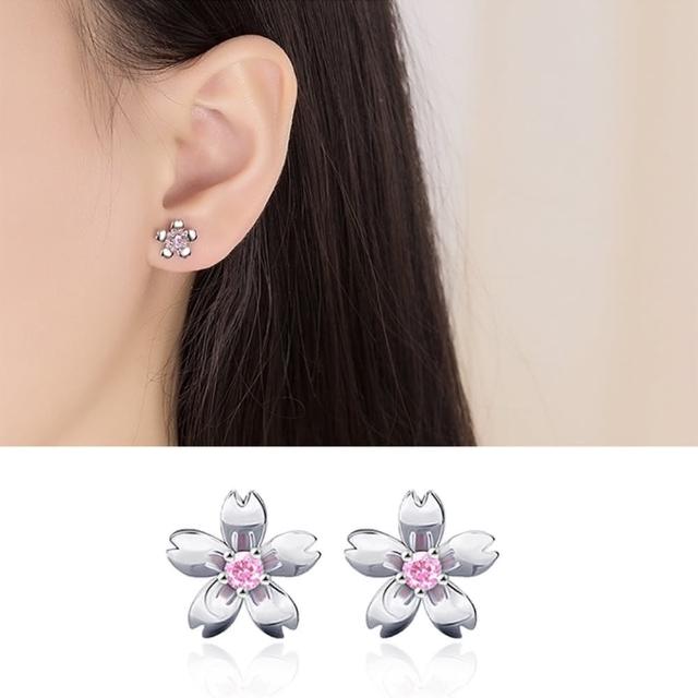 【Emi 艾迷】韓系擁抱美好櫻花點鑽 925銀針 耳環