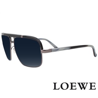【LOEWE 羅威】西班牙皇室品牌皮革細節方框太陽眼鏡(黑/深藍大理石紋 SLW404V-0K59)