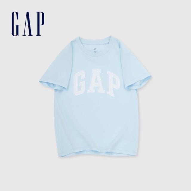 【GAP】女童裝 Logo純棉趣味圓領短袖T恤-天藍色(890374)