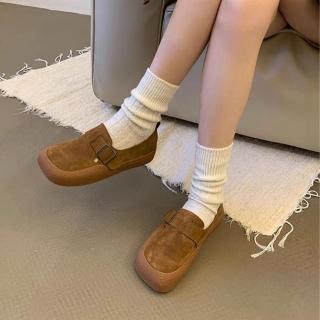 【JC Collection】舒適鞋楦磨砂金屬釦方便穿拖厚底豆豆鞋(棕)