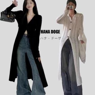 【HANA DOGE 】韓系時尚風格春季新品鏤空長版針織外套罩衫(兩款可選)
