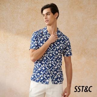 【SST&C 新品上市】藍色大印花古巴領寬鬆版短袖襯衫0412402012
