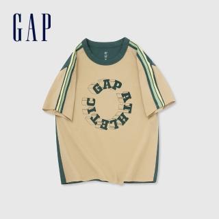 【GAP】男童裝 Logo純棉印花圓領短袖T恤-淺卡其(890535)
