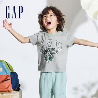 【GAP】男幼童裝 Logo純棉印花圓領短袖T恤-灰色(890978)