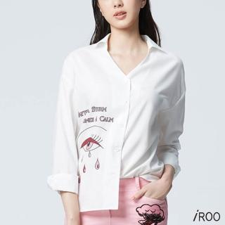 【iROO】設計感眼睛圖案流行時尚五分袖上衣