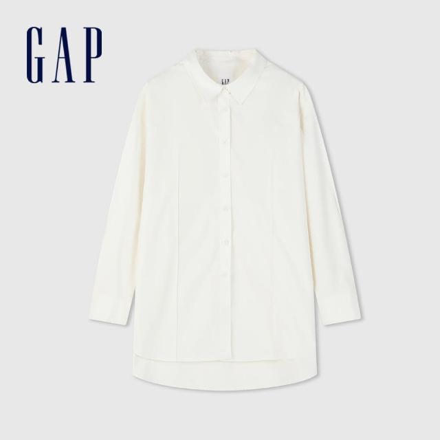 GAP】女裝Logo純棉翻領長袖襯衫-白色(890012) - momo購物網- 好評推薦 