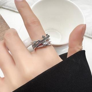 【SUMMER一夏】韓國設計S925純銀雙層復古皇冠輕奢開口戒指食指潮流戒指(ins韓風)