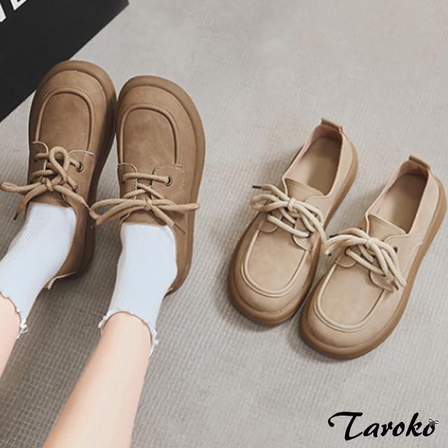 【Taroko】復古英倫小姐姐綁帶平底皮鞋(2色可選)
