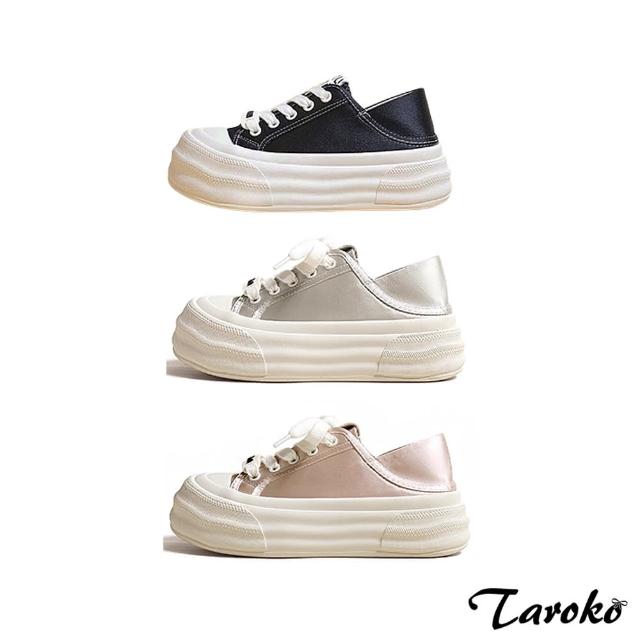 【Taroko】青春閃亮綢緞綁帶厚底休閒鞋(3色可選)