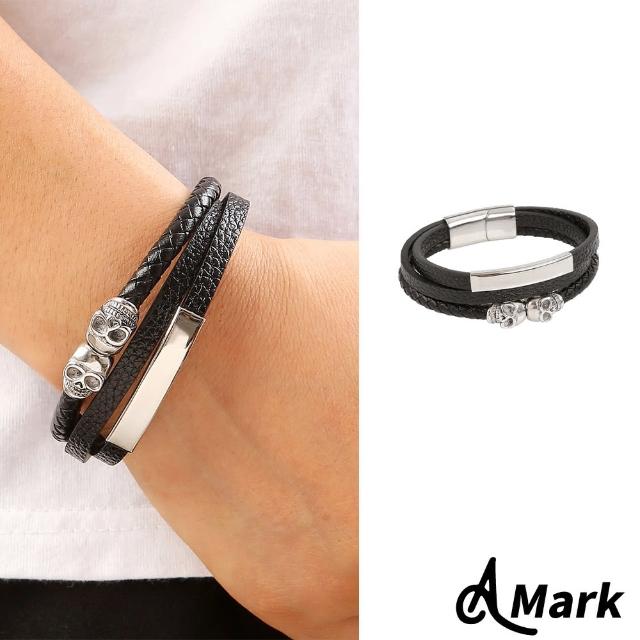 【A MARK】潮流骷髏頭繩編個性白鋼手環(白鋼手環 骷髏頭手環 繩編手環)