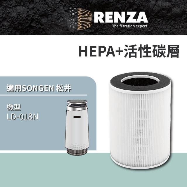 【RENZA】適用 SONGEN 松井 LD-018N 全效抗菌空氣清淨機(HEPA濾網+活性碳濾網 濾芯 濾心)