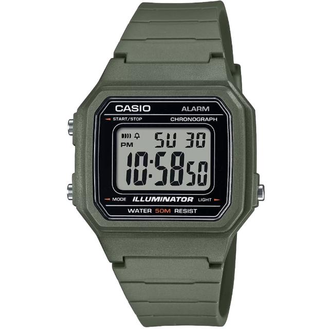 【CASIO 卡西歐】卡西歐野戰電子錶-綠色(W-217H-3A 台灣公司貨)
