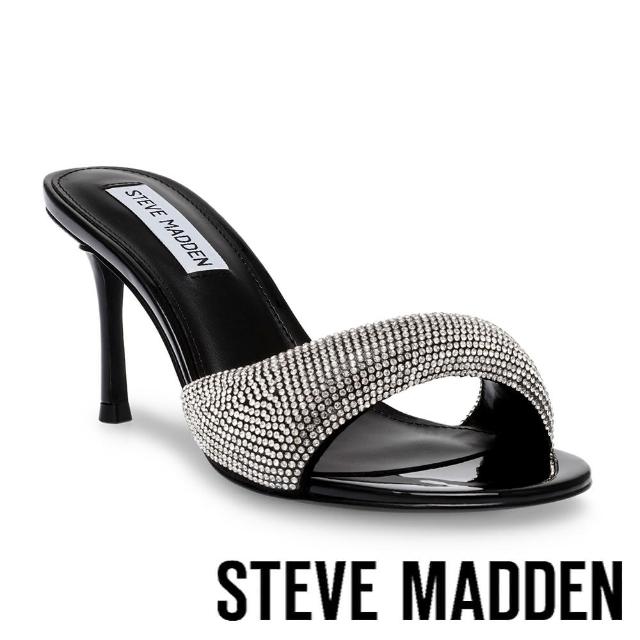 【STEVE MADDEN】SARASOTA-R 一字圓弧鑽面涼跟鞋(黑色)