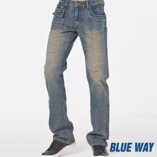【BLUE WAY】男裝 腰帶刷破 中直筒 牛仔褲-BLUE WAY