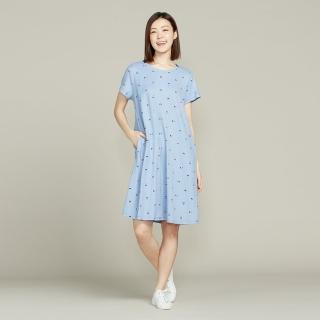 【YVONNE 以旺傢飾】巴黎印花短袖洋裝(藍)