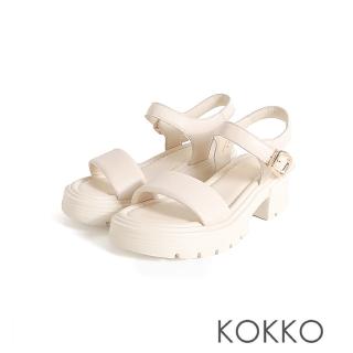 【KOKKO 集團】個性輕量柔軟羊皮厚底涼鞋(白色)