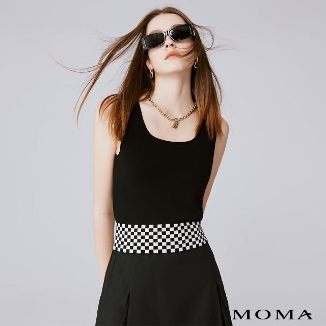 【MOMA】棋盤格U領針織背心(黑色)