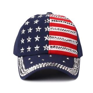 【89 zone】美式鉚釘國旗 棒球帽 防風帽 遮陽帽(藍)