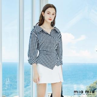 【mia mia】黑白細格開領襯衫