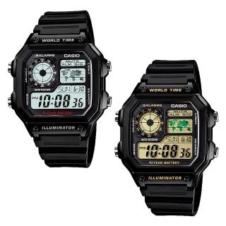 【CASIO 卡西歐】AE-1200WH 低調方形款世界地圖多時區顯示電子膠錶