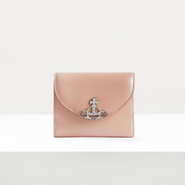 【Vivienne Westwood】珍珠皮革半月形三折零錢卡夾包 裸粉色(51070044-L0038)