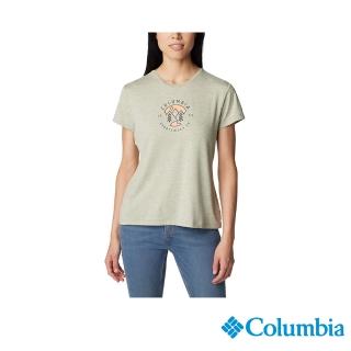 【Columbia 哥倫比亞 官方旗艦】女款-Sloan Ridge 防曬UPF50快排短袖上衣-灰綠色(UAK89320GG/IS)