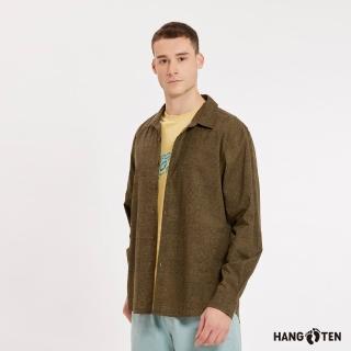【Hang Ten】男裝-純棉滿版印花花磚長袖修身休閑襯衫(橄欖綠)