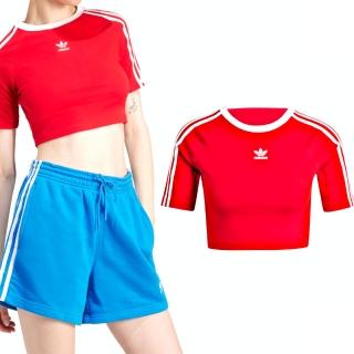 【adidas 愛迪達】3-Stripes Baby Tee 女款 紅色 短版 運動 休閒 上衣 短袖 IP0665
