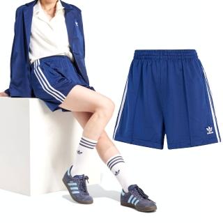 【adidas 愛迪達】Firebird Short 女款 藍色 休閒 復古 三葉草 寬鬆 拉鍊口袋 短褲 IP2958