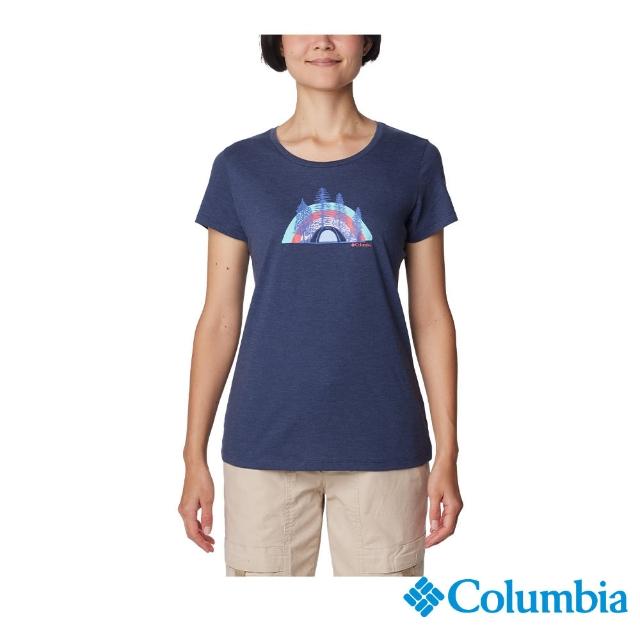 【Columbia 哥倫比亞 官方旗艦】女款-Daisy DaysLOGO短袖上衣-深藍色(UAL31250NY/IS)