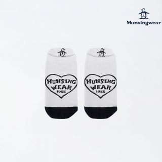 【Munsingwear】企鵝牌 女款白色字母愛心抑菌除臭機能氣墊短踝襪 MLTL0202