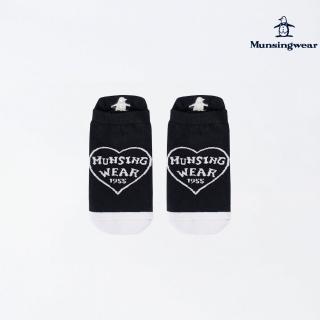 【Munsingwear】企鵝牌 女款黑色字母愛心抑菌除臭機能氣墊短踝襪 MLTL0202