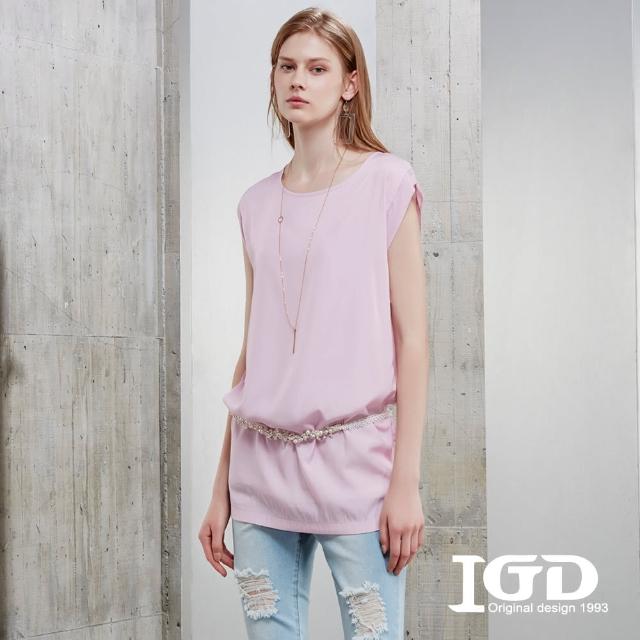 【IGD 英格麗】網路獨賣款-簡約純色造型袖長版上衣(粉色)