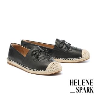 【HELENE_SPARK】率性度假風編織羊皮草編厚底休閒鞋(黑)
