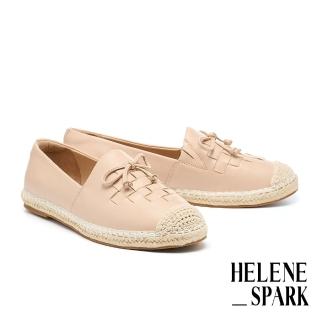 【HELENE_SPARK】率性度假風編織羊皮草編厚底休閒鞋(粉)