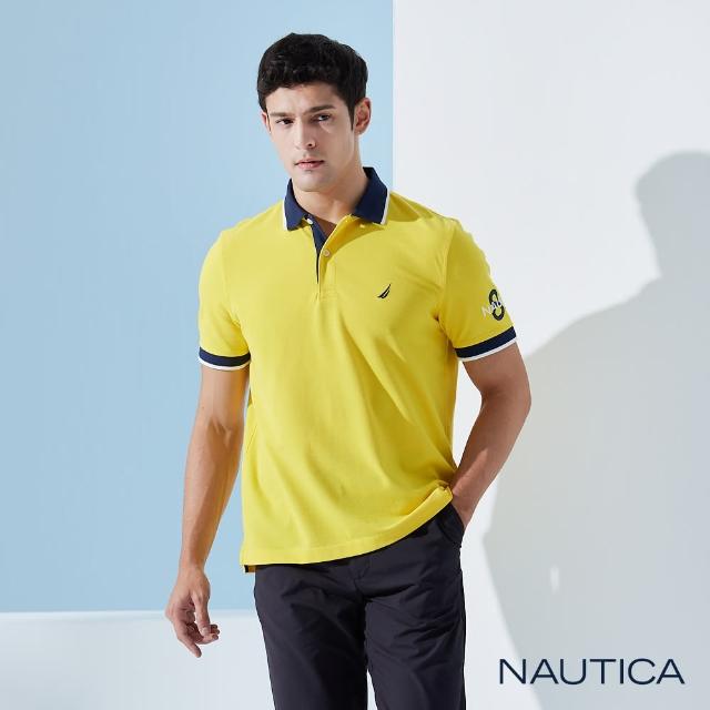【NAUTICA】男裝 吸濕排汗跳色條紋短袖POLO衫(黃色)